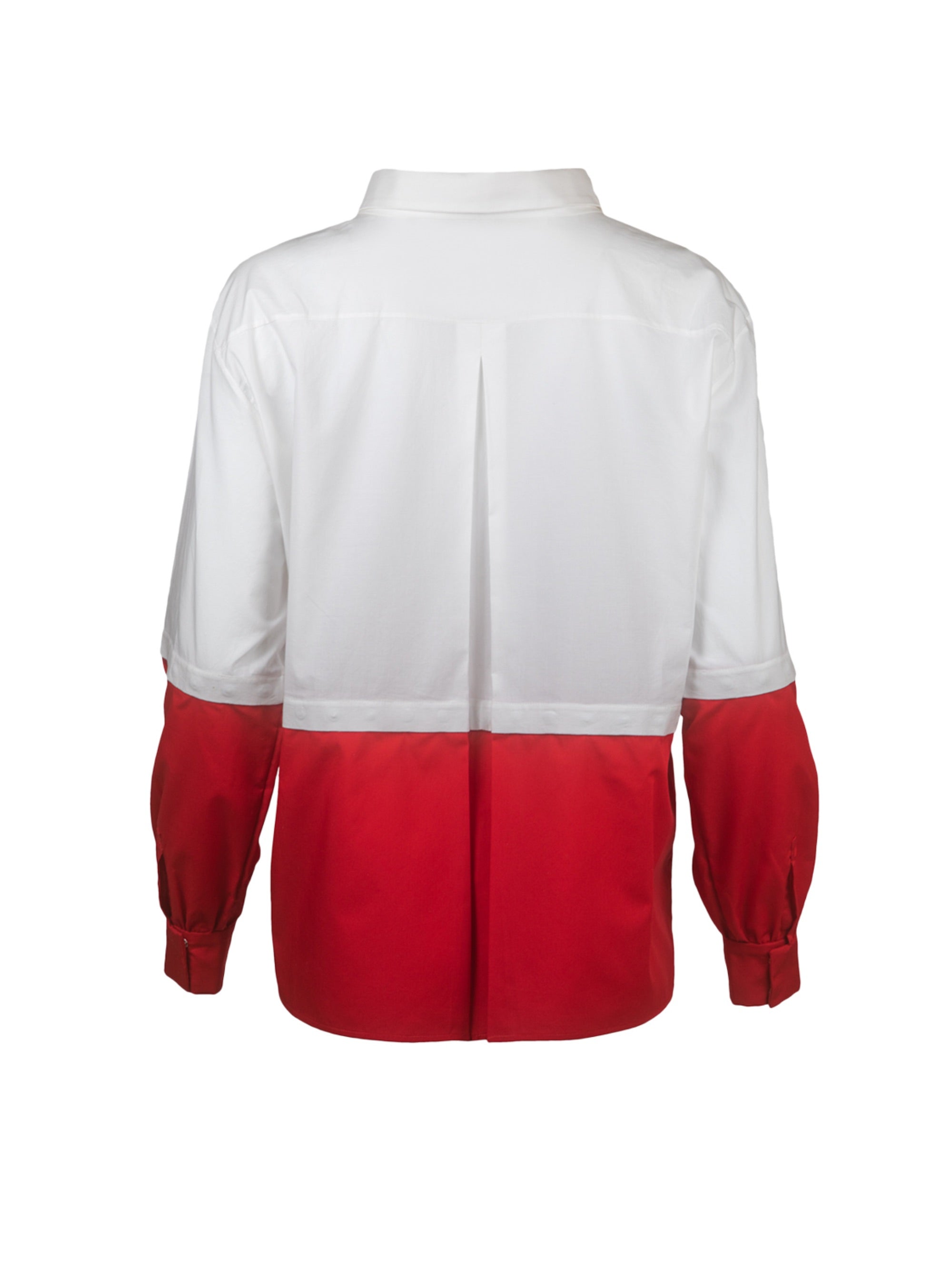 Bluse aus 100% feiner Baumwolle mit weitem Umlegekragen, durch abknöpfbarem unteren Teil auch als Crop-Bluse zu tragen