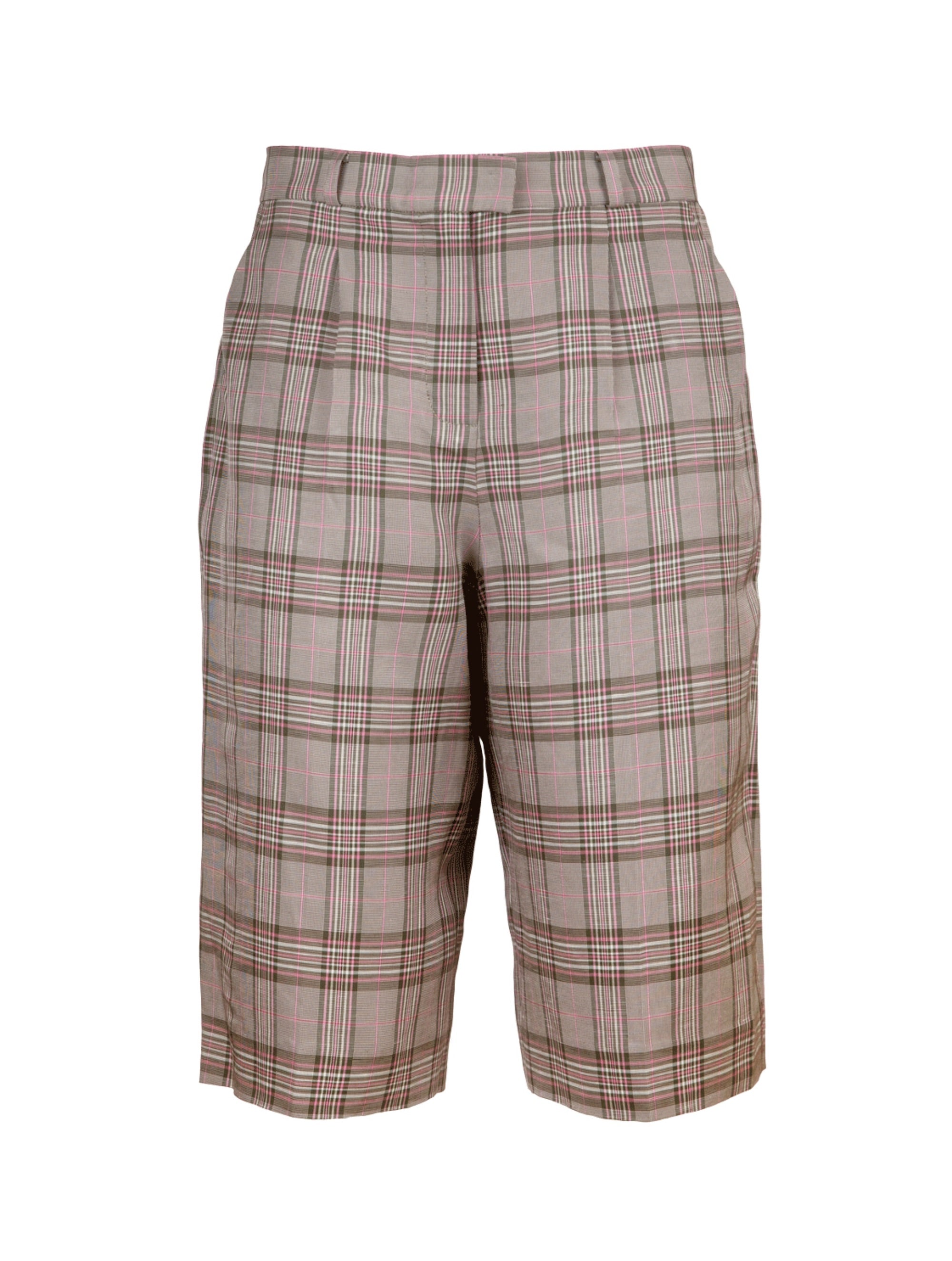 Bermuda aus weichem Viskose-Leinen-Mix in elegantem High-Waist Schnitt, seitlichen Eingriffstaschen und langen Abnähern auf der Vorderseite