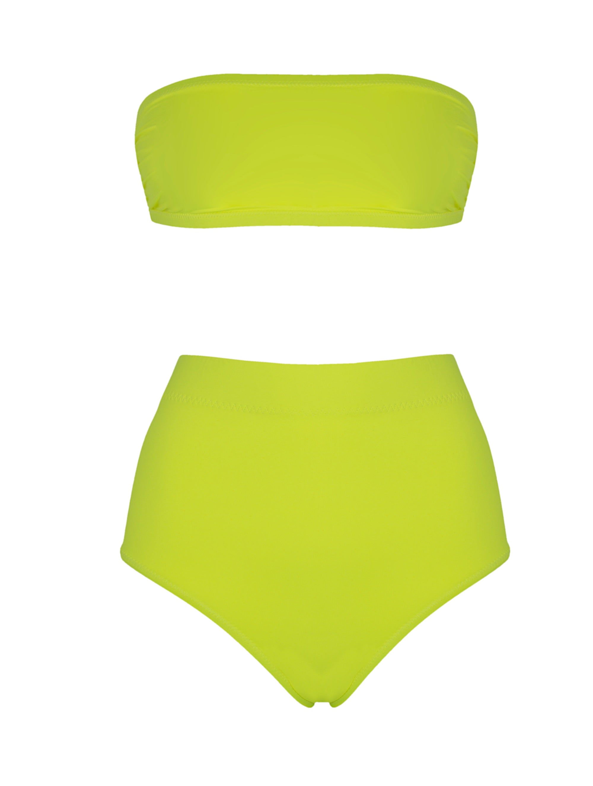 Neongelber Bandeau Bikini mit hohem Taillienhöschen aus recyceltem Lycra