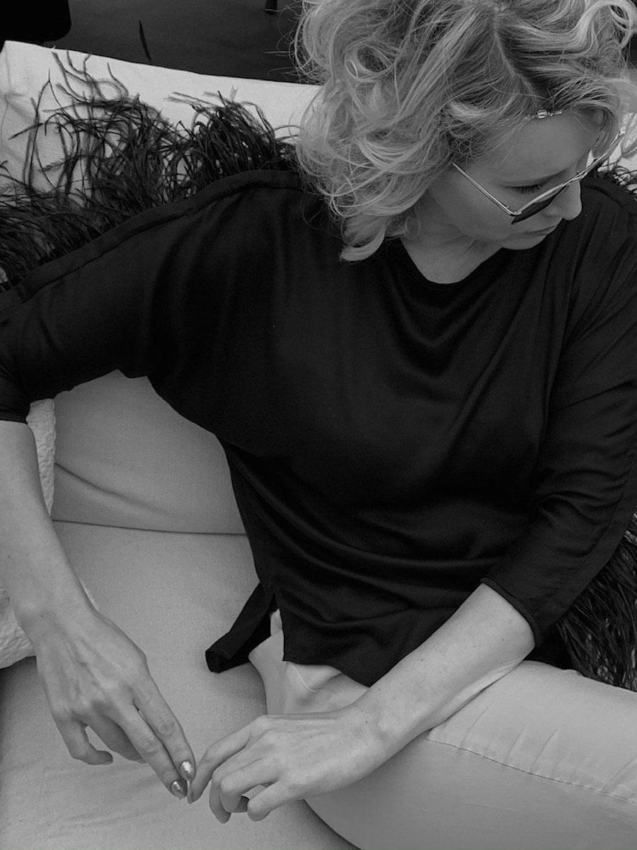 Halblang-Arm T-Shirt aus Viskose mit Federn am Arm zum an -und abknöpfen