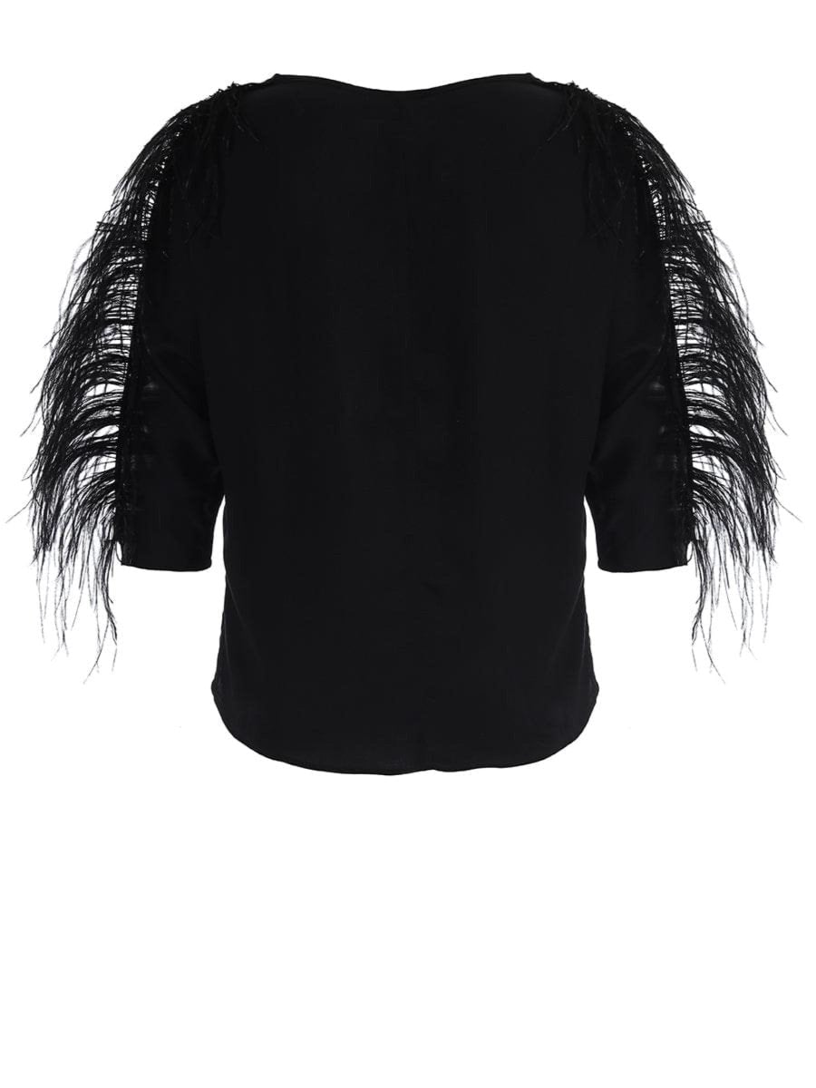 Halblang-Arm T-Shirt aus Viskose mit Federn am Arm zum an -und abknöpfen