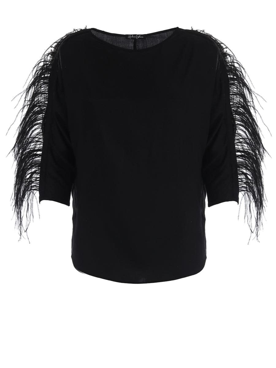 Halblang-Arm T-Shirt aus Viskose mit Federn am Arm zum an -und abknöpfen