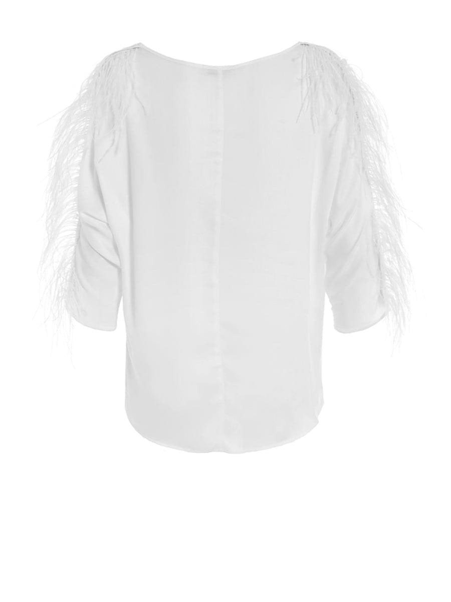 Halblang-Arm T-Shirt aus Viskose mit Federn am Arm zum an -und abknöpfen