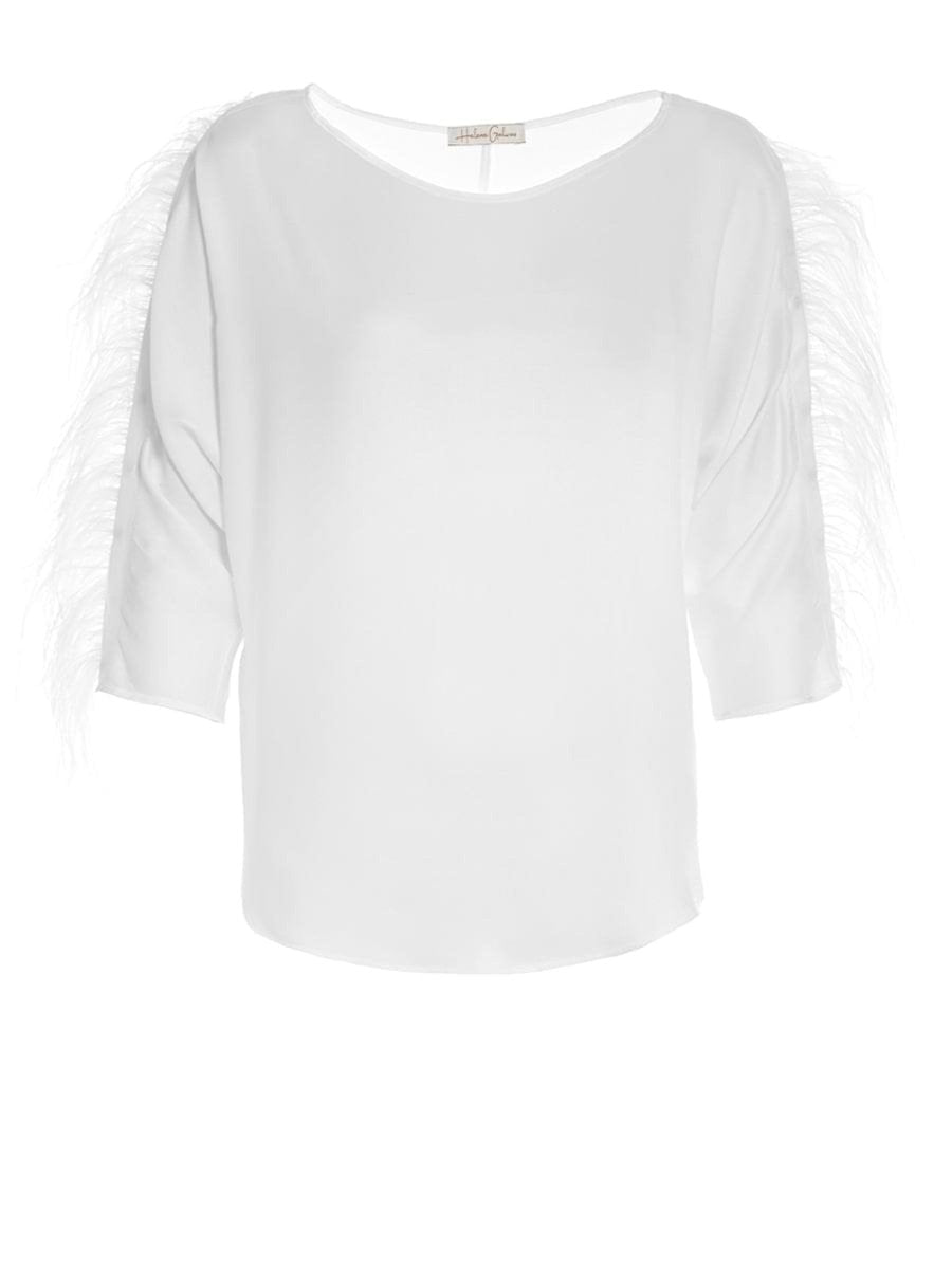 Halblang-Arm T-Shirt aus Viskose mit Federn am Arm zum an -und abknöpfen