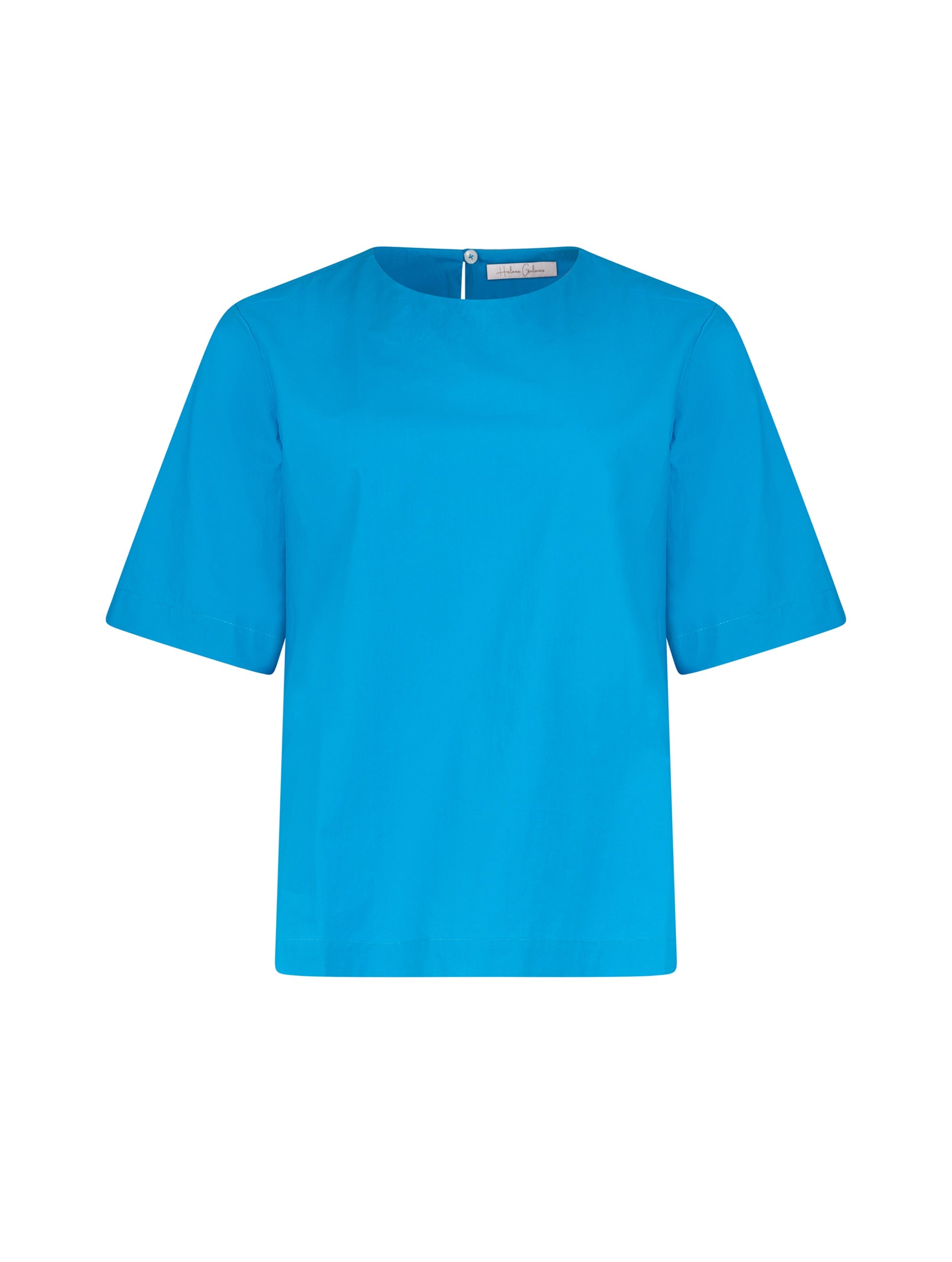 Hochgeschlossene Bluse aus Baumwolle im T-Shirt-Stil mit Knopfverschluss auf der Rückseite. CSF steht für „Circular Fabric Standard, da wir Stoffe aus unserem Altbestand oder Dead Stocks einsetzten und somit unsere 0% Waste Policy erfüllen.
