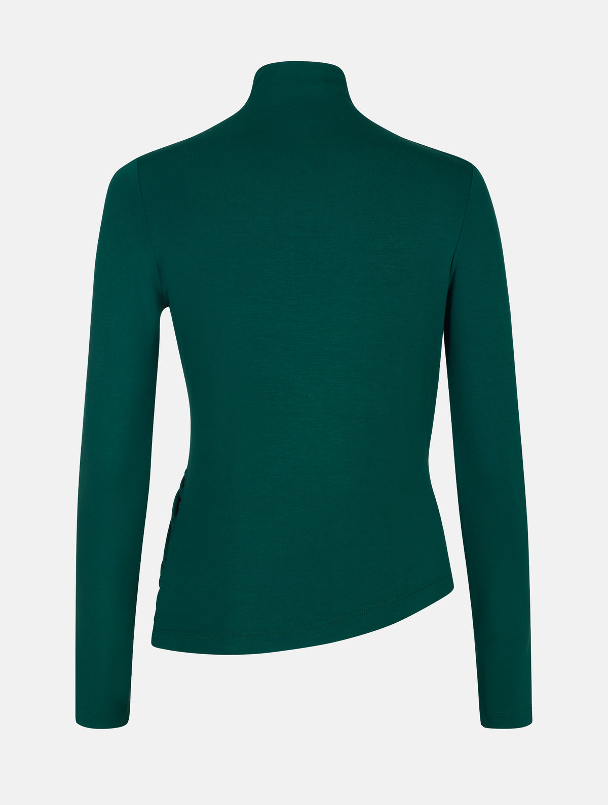 Figurbetontes Longsleeve mit Hochkragen aus ultraweichen Light-Jersey und Raffung am Hals, sowie der gegenüberliegenden Seite auf Höhe der Taille.
