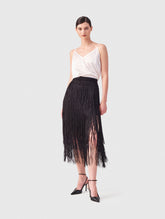 Midirock mit Fransen aus schwarzer Viskose.