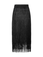 Midirock mit Fransen aus schwarzer Viskose.
