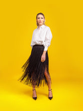 Midirock mit Fransen aus schwarzer Viskose