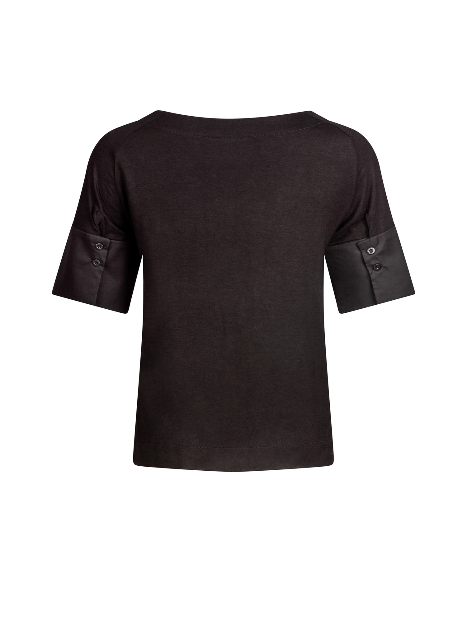 Jersey-T-Shirt mit Bateau-Ausschnitt, Seitenschlitzen und Bündchendetails aus weißer Baumwolle. Dieses Modell ist Teil unserer REBORN-Kollektion und steht für unsere "Zero-Waste-Politik".