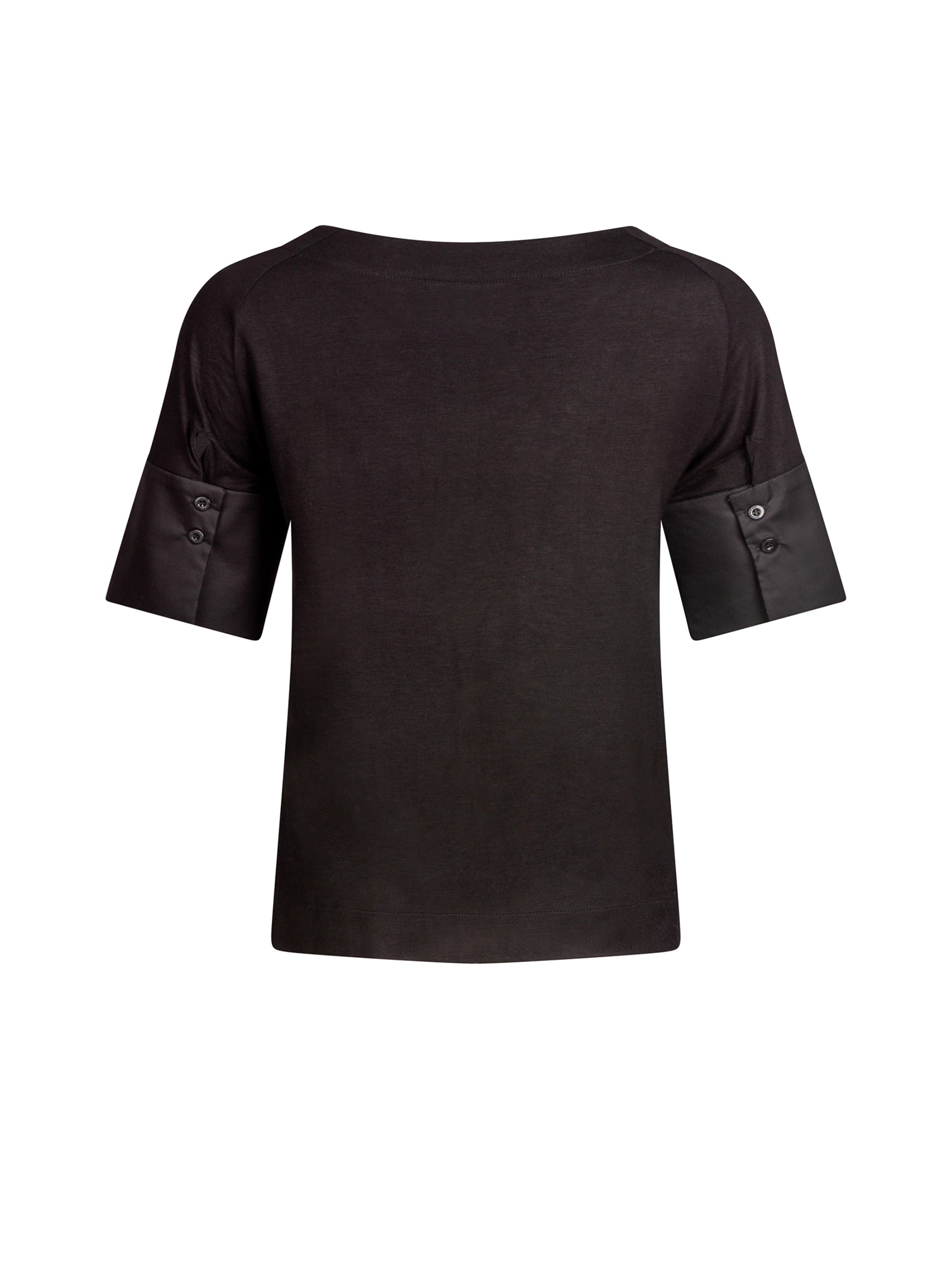Jersey-T-Shirt mit Bateau-Ausschnitt, Seitenschlitzen und Bündchendetails aus weißer Baumwolle. Dieses Modell ist Teil unserer REBORN-Kollektion und steht für unsere "Zero-Waste-Politik".