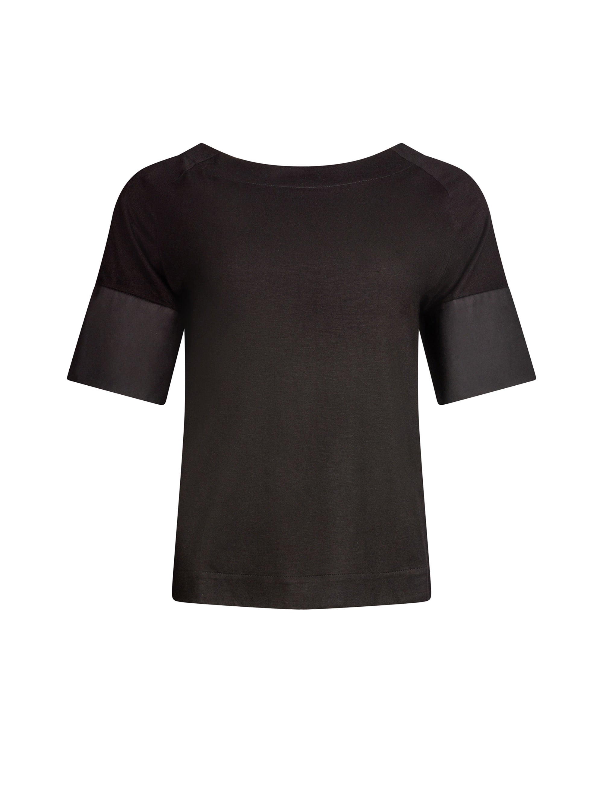 Jersey-T-Shirt mit Bateau-Ausschnitt, Seitenschlitzen und Bündchendetails aus weißer Baumwolle. Dieses Modell ist Teil unserer REBORN-Kollektion und steht für unsere "Zero-Waste-Politik".