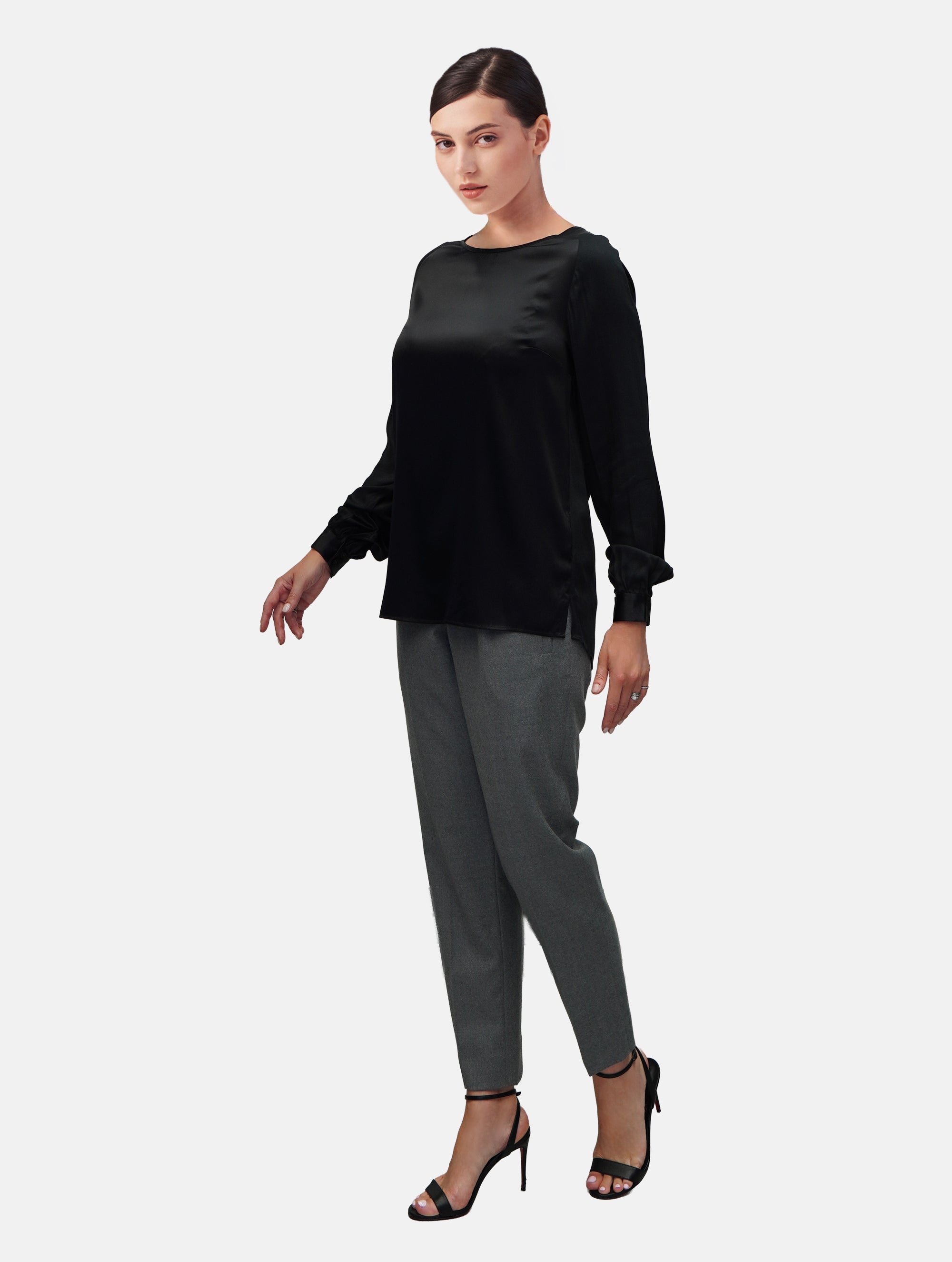Alina long sleeves black Blouse. Schwarz Langarmbluse