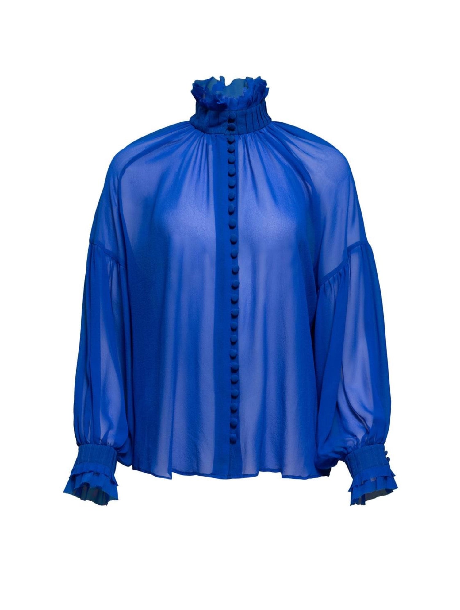 Edle Seiden Chiffonbluse Babett in blau von Helene Galwas.