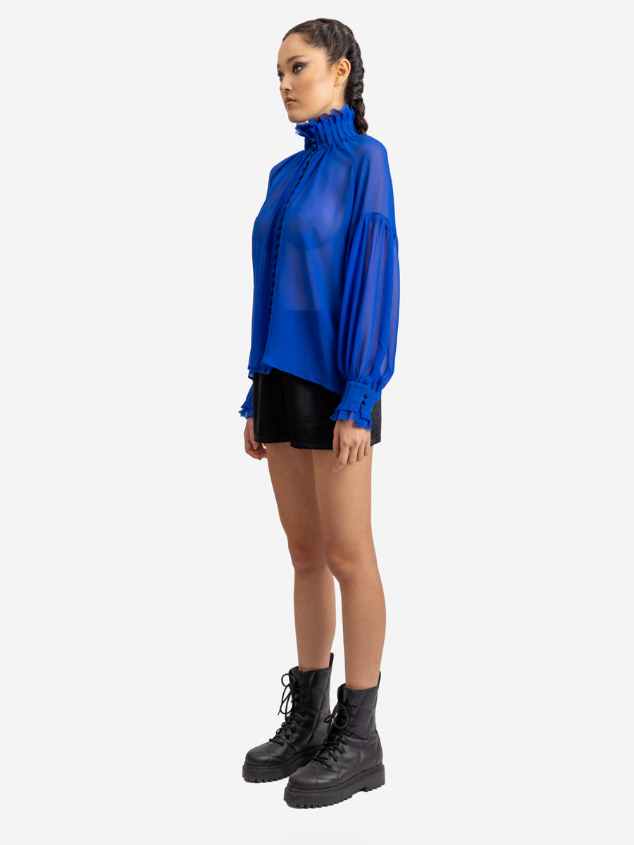 Edle Seiden Chiffonbluse Babett in blau von Helene Galwas