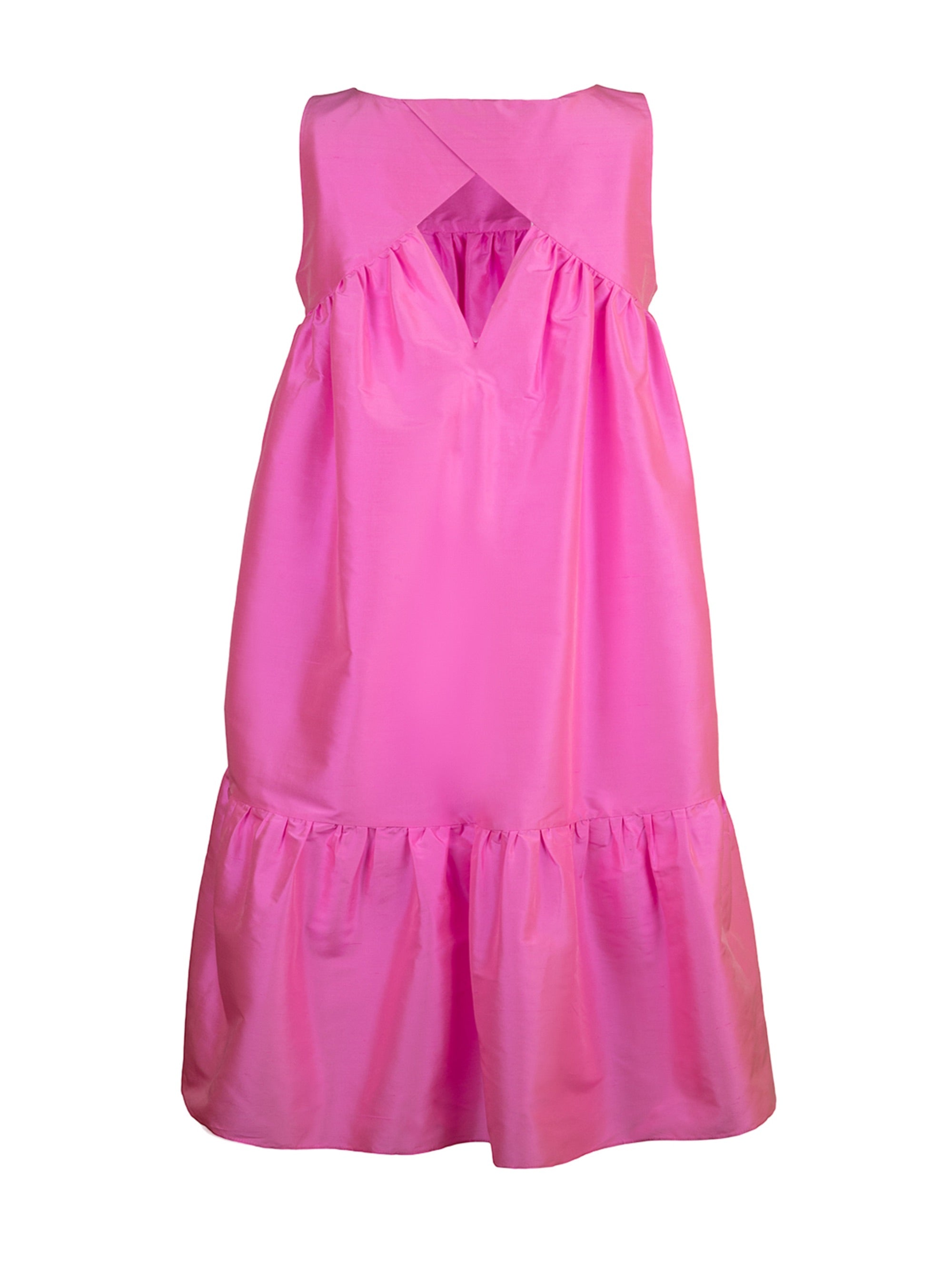 leid aus 100% Dupionseide, weitere Passform, Gürtel an der Taille und auffälliger Volant am Saum sowie ein eleganter Rückenausschnitt