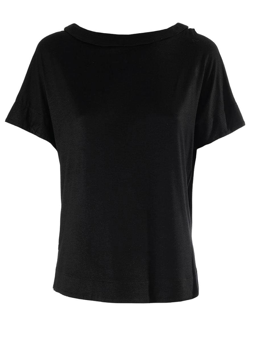 T-Shirt mit Rückenausschnitt aus feinster Viskose und abnehmbaren Federn am Halsausschnitt