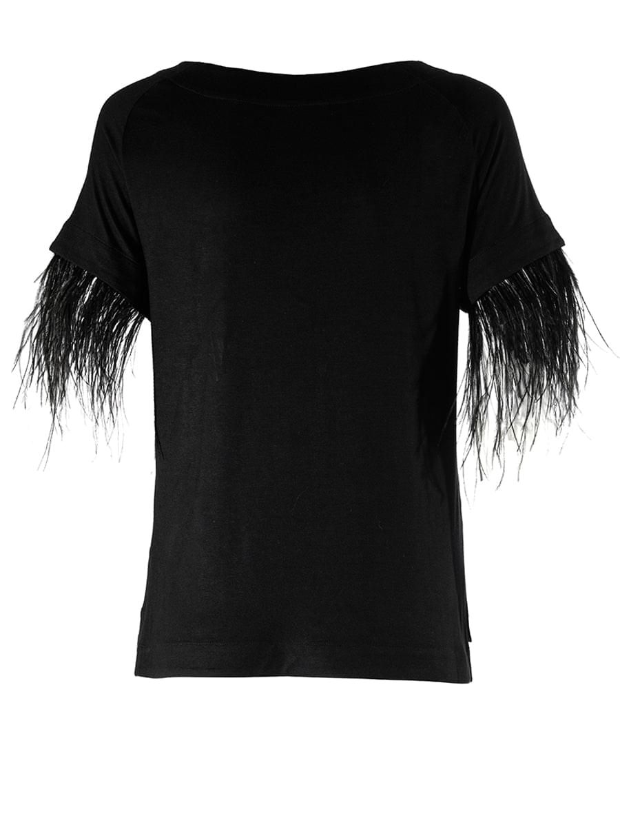 T-Shirt aus Viskose mit hohem Tragekomfort und abknöpfbaren Federn an den Ärmeln