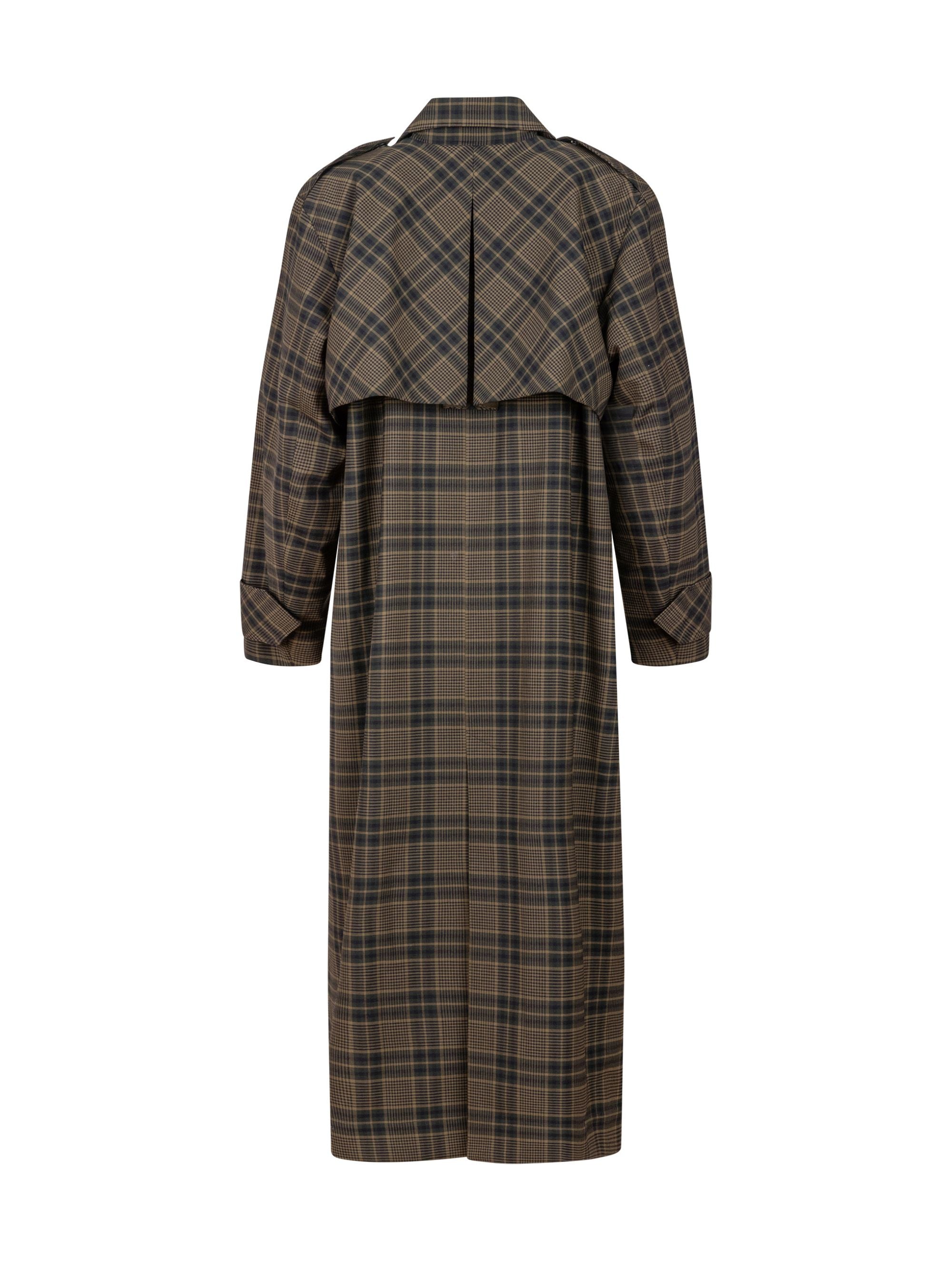 Karierter Maxi-Trenchcoat mit Gürtel und angesetzten Ärmeln mit Ärmelgürteln, sowie Schulterklappen.