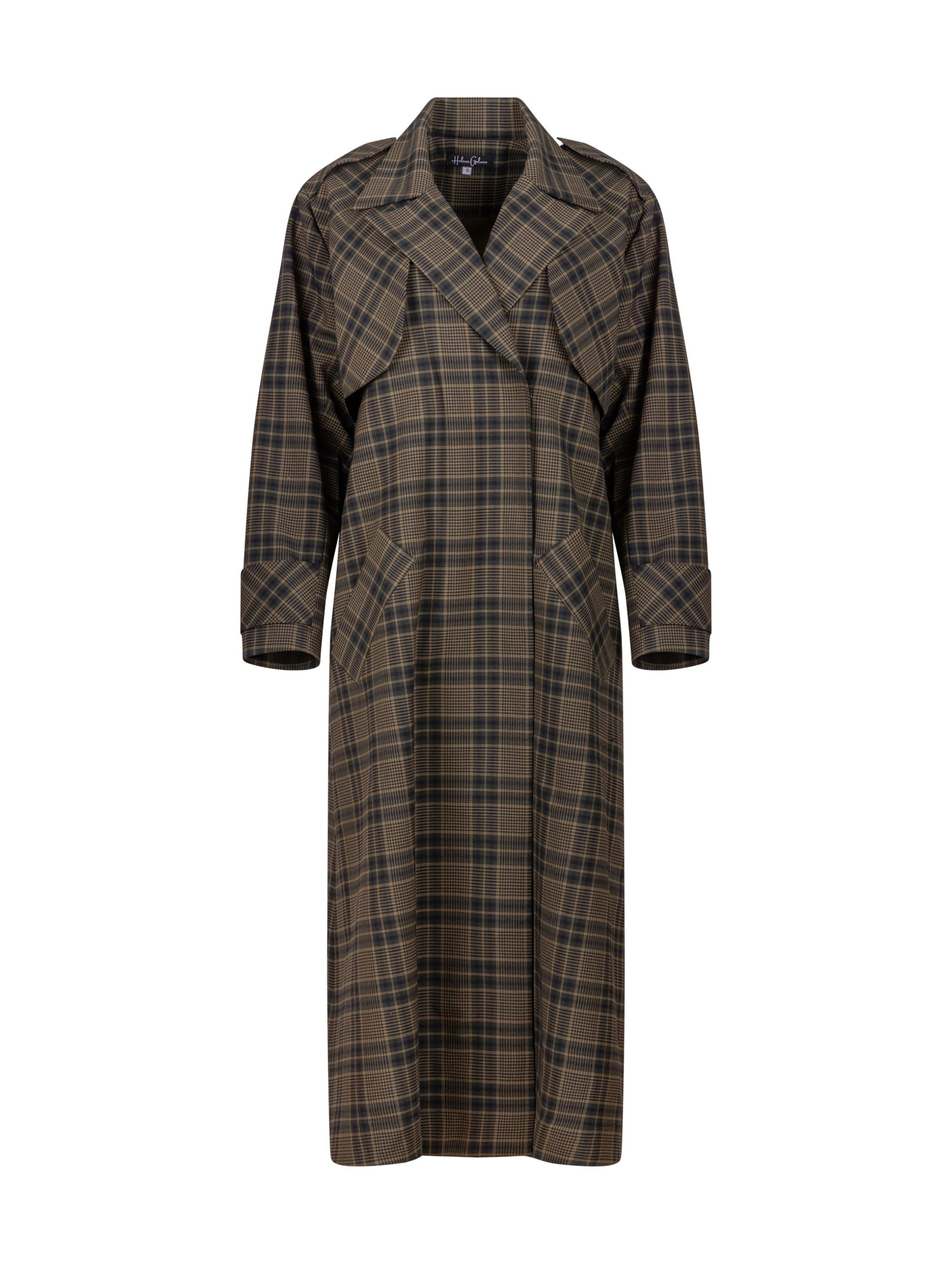 Karierter Maxi-Trenchcoat mit Gürtel und angesetzten Ärmeln mit Ärmelgürteln, sowie Schulterklappen.