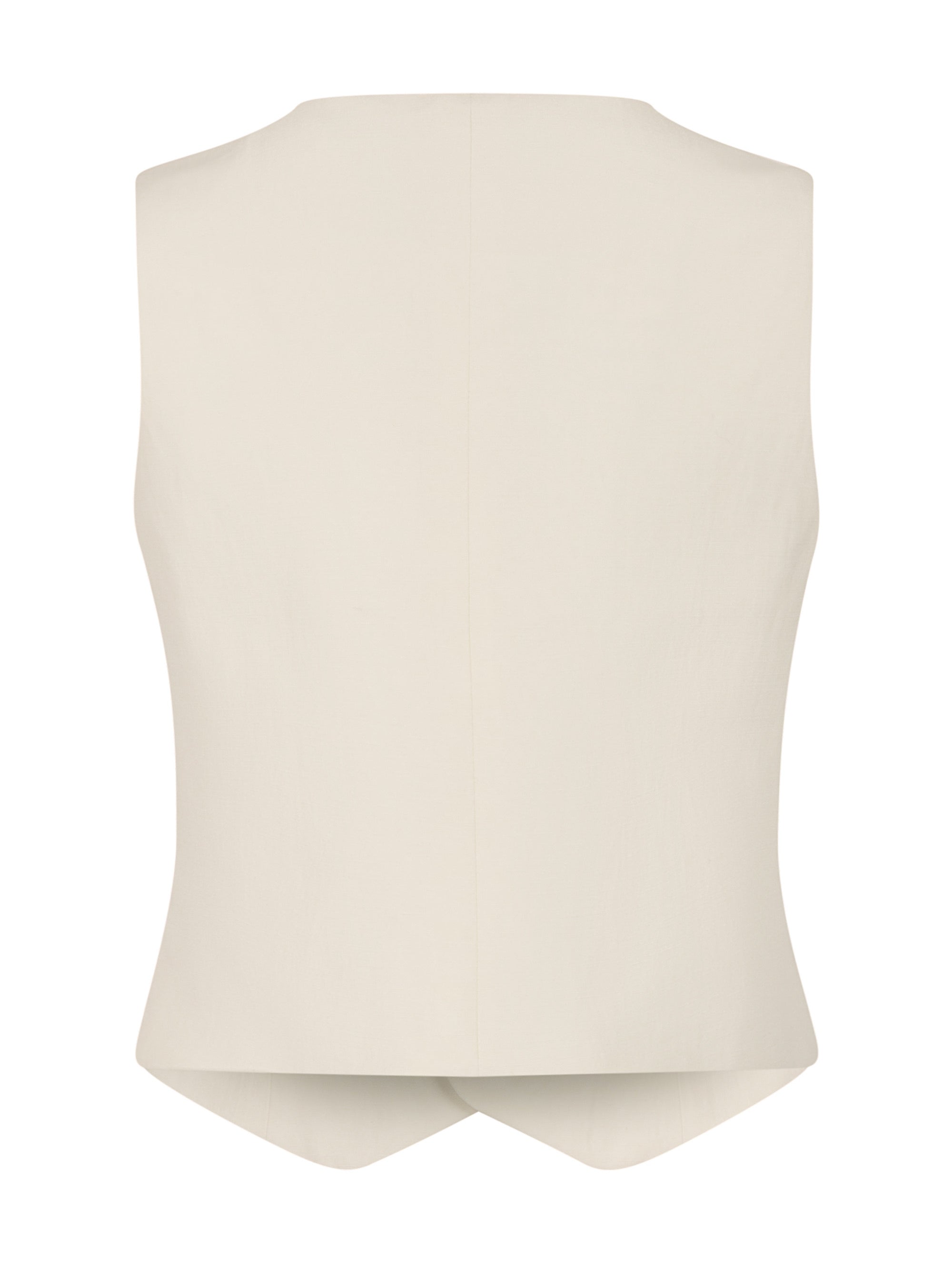 Taillierte Weste mit 4 Köpfen im Vorderteil, aus hochwertigem Leinen-Silk Mix, hochwertige Viskose als Futter im Rückenteil (Innenseite). Stoff kommt aus einem Dead Stock, daher nachhaltig.