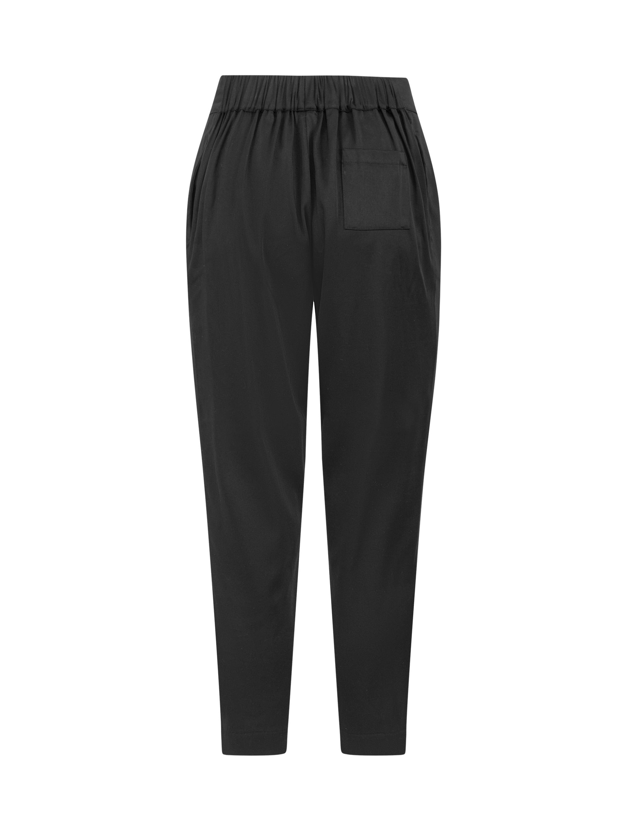 Locker sitzende Hose mit verjüngtem Bein, elastischen Hosenbund, sowie Seitentaschen. Gefertigt aus weichem und nachhaltigem Lyocell-Viskose Mix mit Elastan.