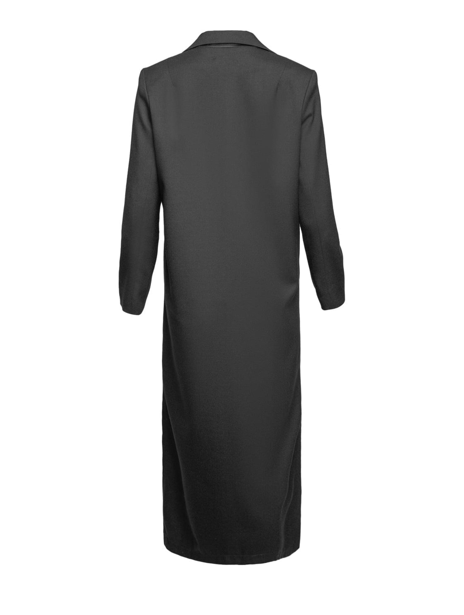 Schwarzer Wollmix Mantel, taillierte Passform, hohe Seitenschlitze für eine schlanke Silhouette mit oder ohne Gürtel tragbar