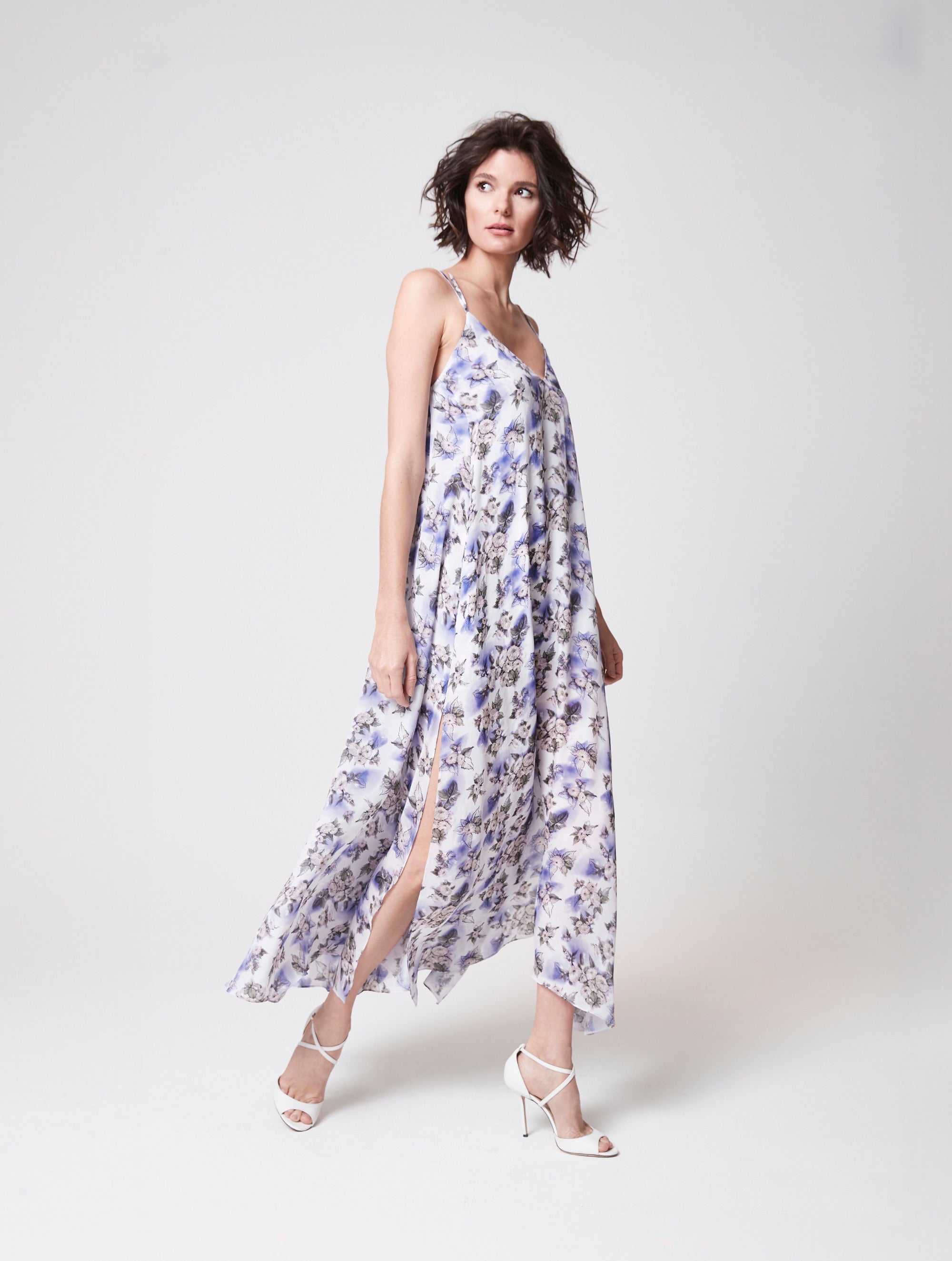 Helene Galwas, Denise, Loose strap dress, viscose silk, Floral.
