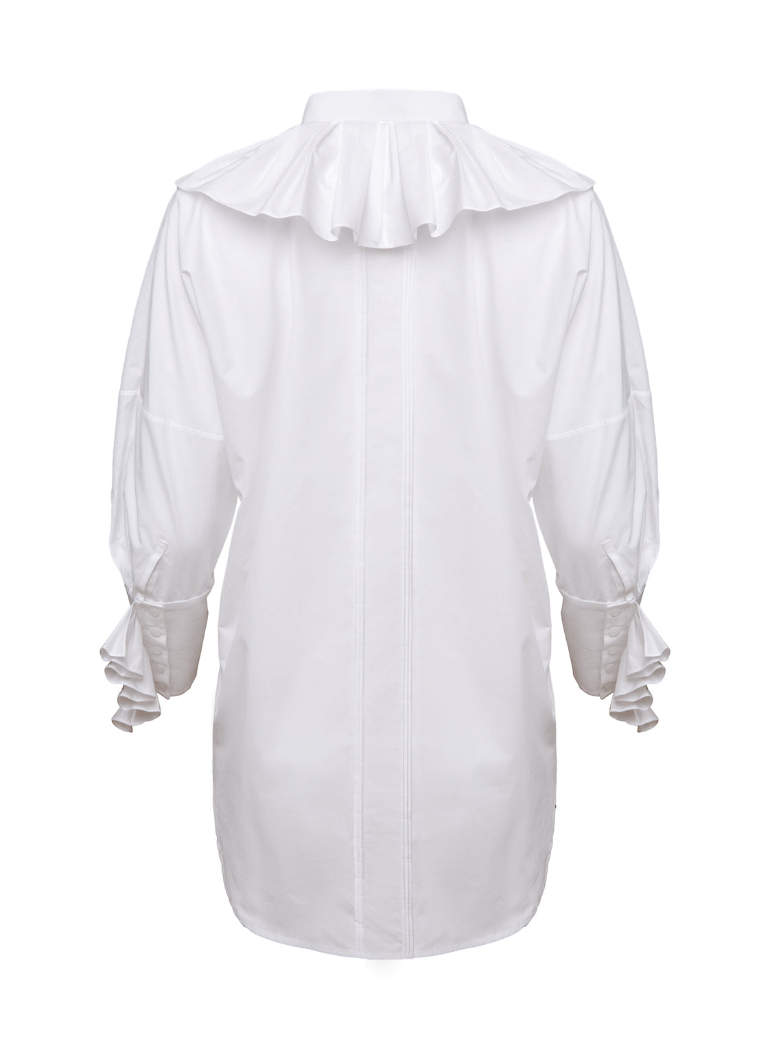 Elegante, weiße Bluse aus 100% feinster Baumwolle mit überschrittenen Schultern, großem Kragen und Manschetten