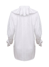 Elegante, weiße Bluse aus 100% feinster Baumwolle mit überschrittenen Schultern, großem Kragen und Manschetten