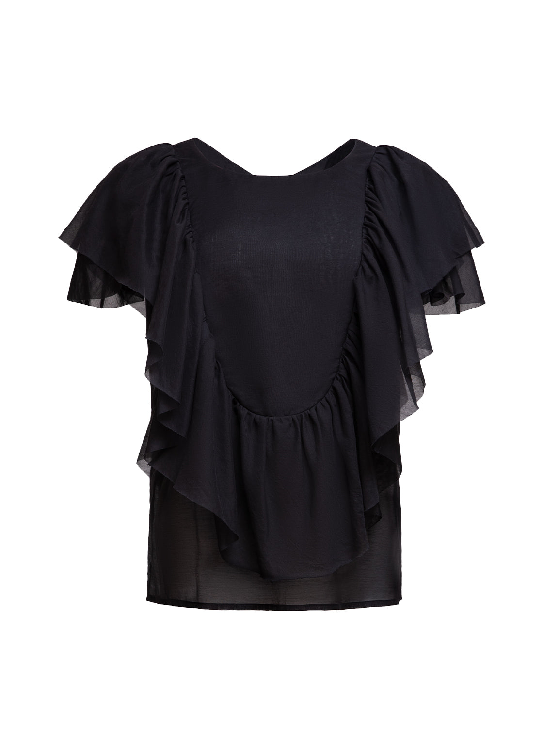 Exquisite Bluse aus einem luxuriösen Seide-Baumwoll Mix und eleganten Volants aus feiner Chiffonseide