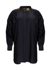 Die weite Seiden-Baumwoll-Bluse hat integrierte Seideneinsätze mit Lurex an Kragen, Schultern, Rücken von Helene Galwas