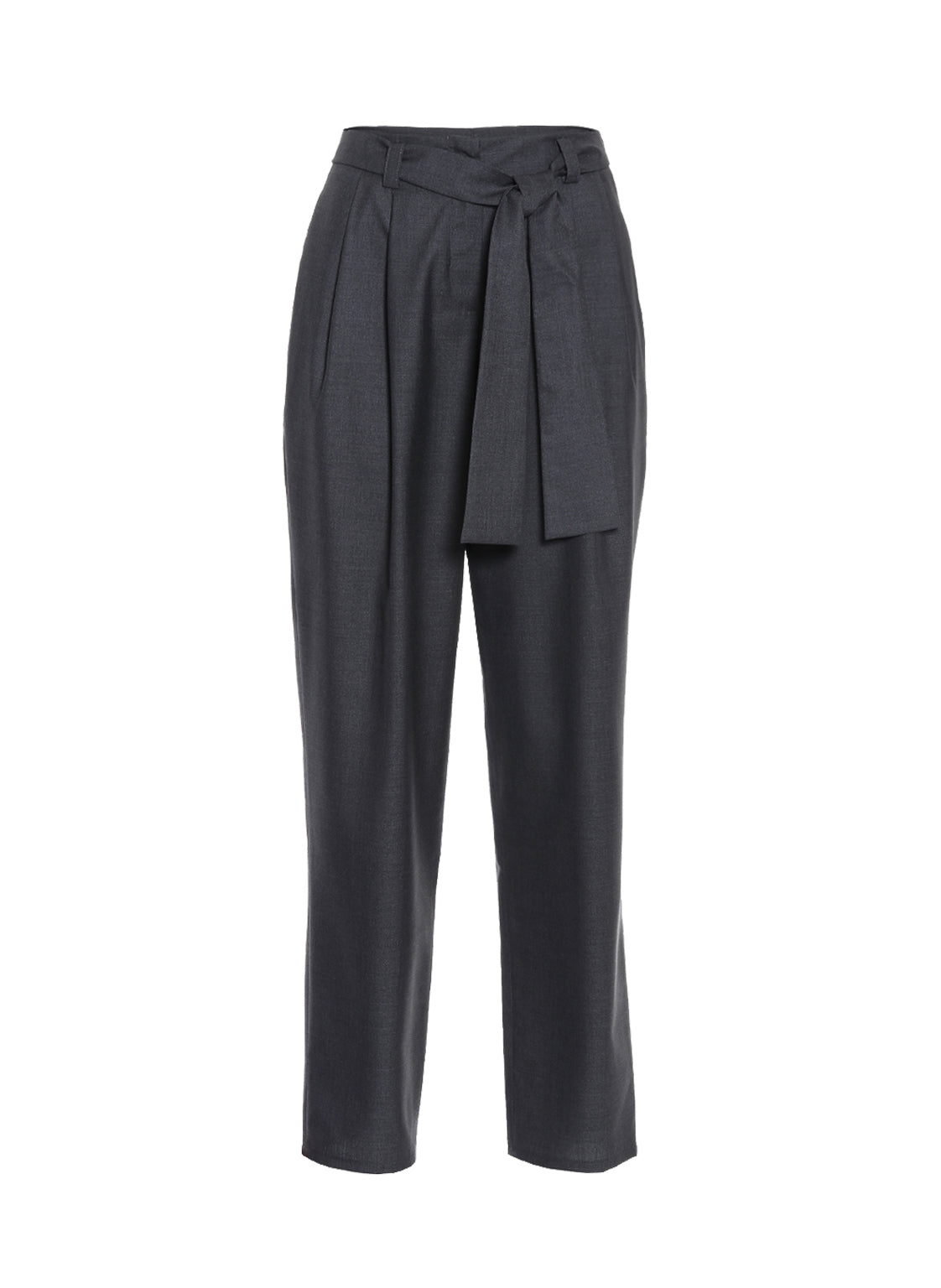 Locker geschnittene Bundfaltenhose aus weichem Wolle-Seiden-Mix sowie seitlichen Eingriffstaschen und Bindegürtel