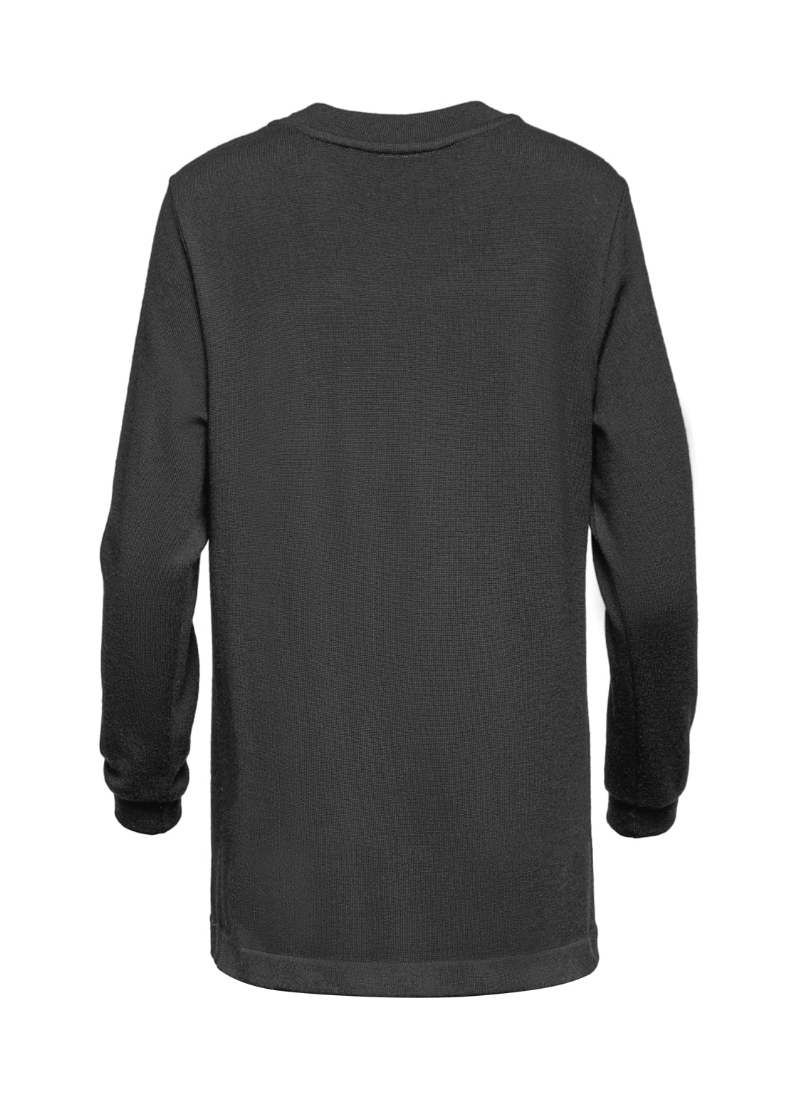 Schwarzes, hochgeschlossenes Feinstrickkleid aus 100% Wolle mit extralangen, abnehmbaren Fransen