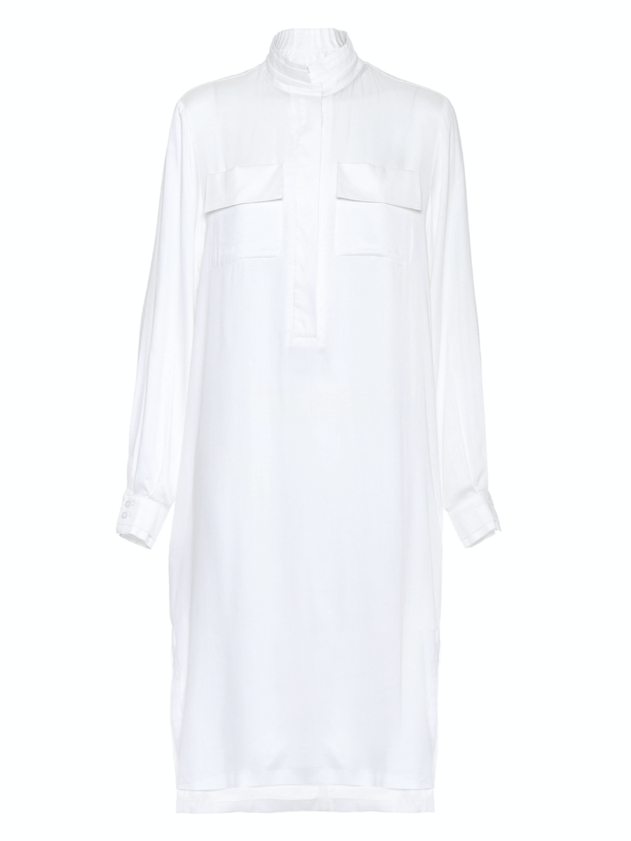 Midi Hemdkleid aus Viskose mit Stehkragen, versteckter Knopfleiste und einem seitlichen Schlitz