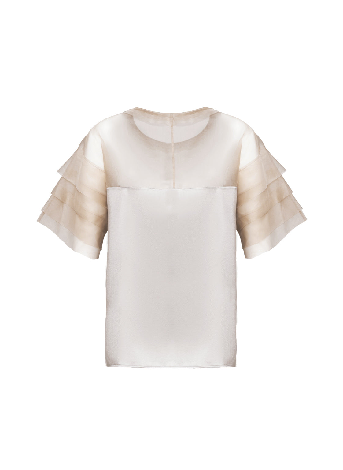 Exquisite Kurzarmbluse aus Stretch-Satin mit eleganten Einsätzen in der Schulterpartie und den Ärmeln aus feiner Organzaseide