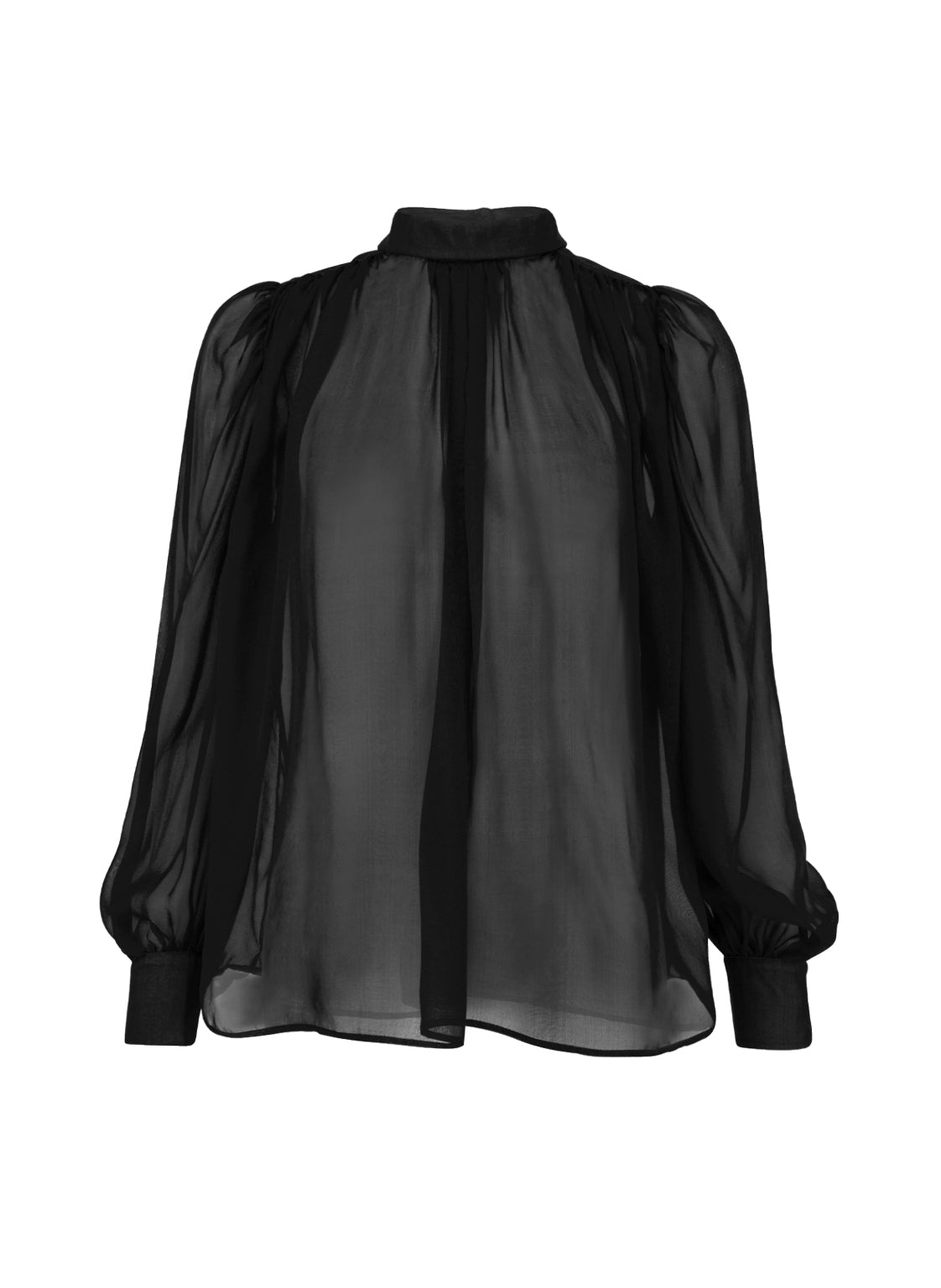 Locker geschnittene Langarmbluse aus hochwertigem Seidenchiffon mit Hemdkragenverschluss im Nacken