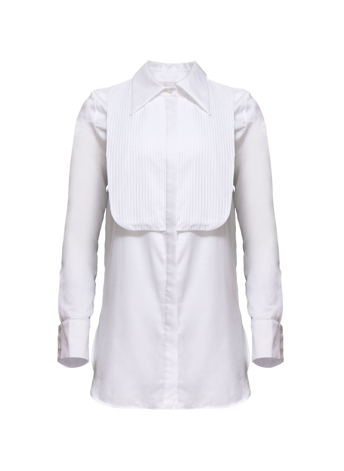 Weiße, taillierte Langarmbluse Hada aus 100% feinster Baumwolle von Helene Galwas