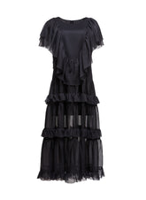 Maxi-Kleid aus feinem Baumwollbatist, zarten Volants und kunstvoll eingearbeiteten Einsätzen aus Chiffonseide