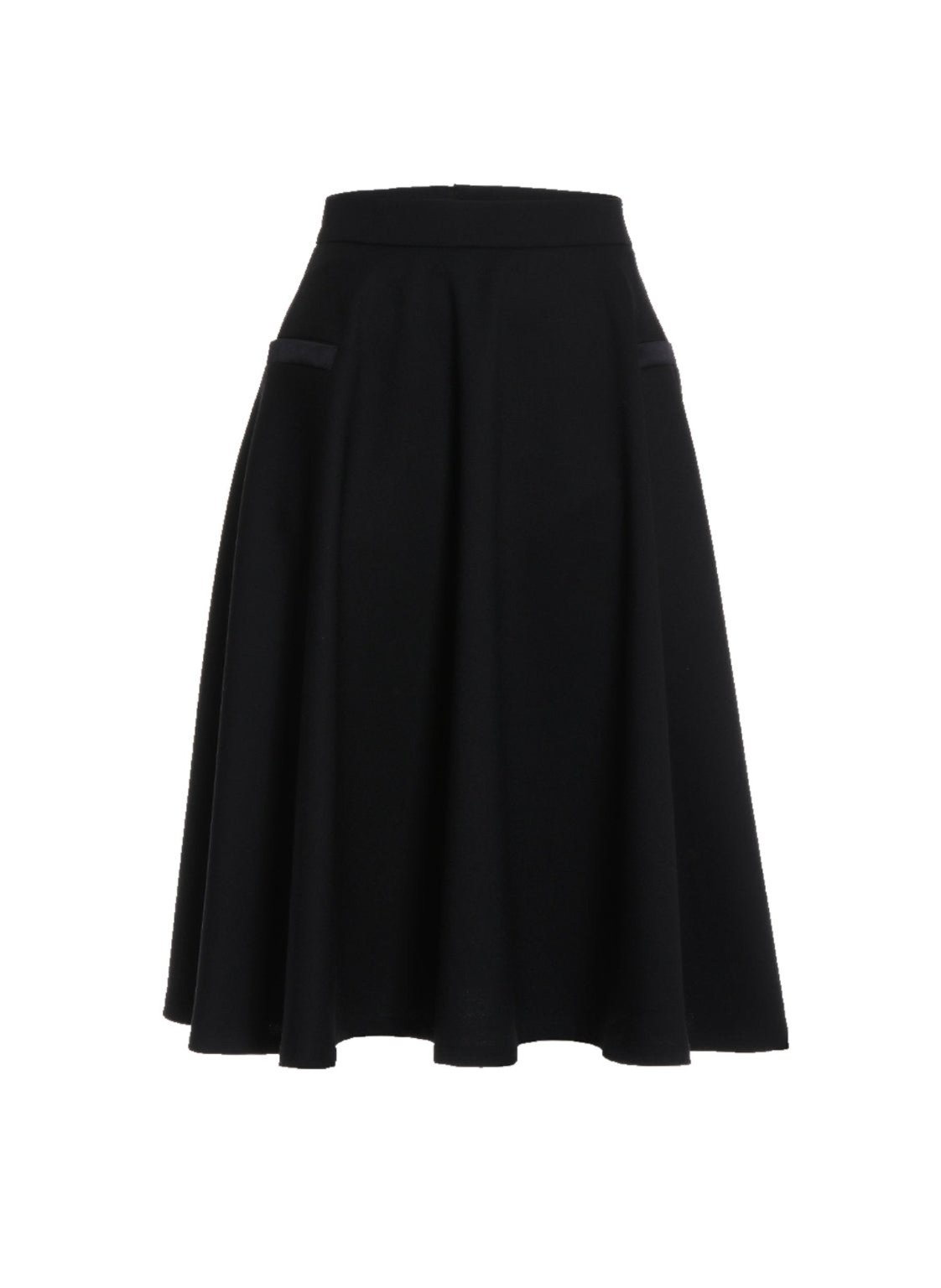 Midi-Rock aus hochwertiger Wolle, feinen Seidendetails an den Taschen und ausgestellter Silhouette