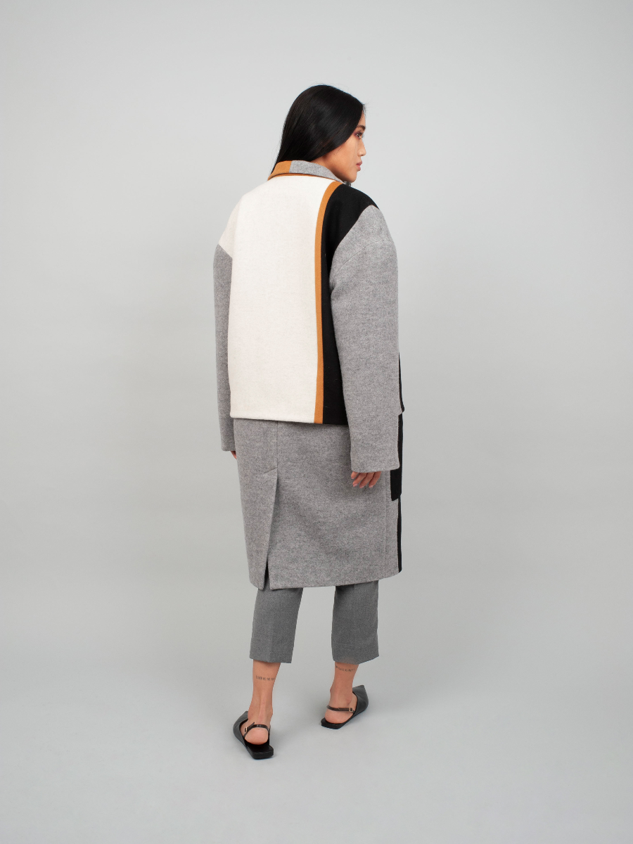 Oversize Colour-Blocking Mantel aus Kaschmir und Merinowolle und abknöpfbarem Unterteil