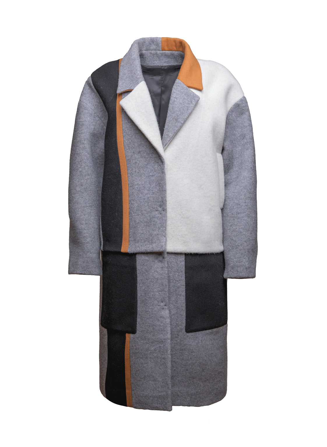 Oversize Colour-Blocking Mantel aus Kaschmir und Merinowolle und abknöpfbarem Unterteil