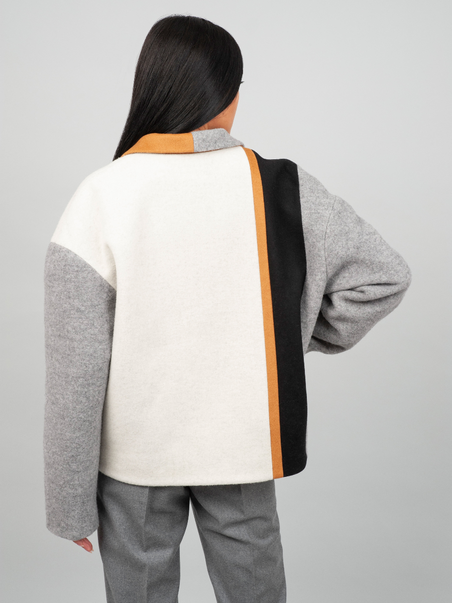 Oversize Colour-Blocking Mantel aus Kaschmir und Merinowolle und abknöpfbarem Unterteil