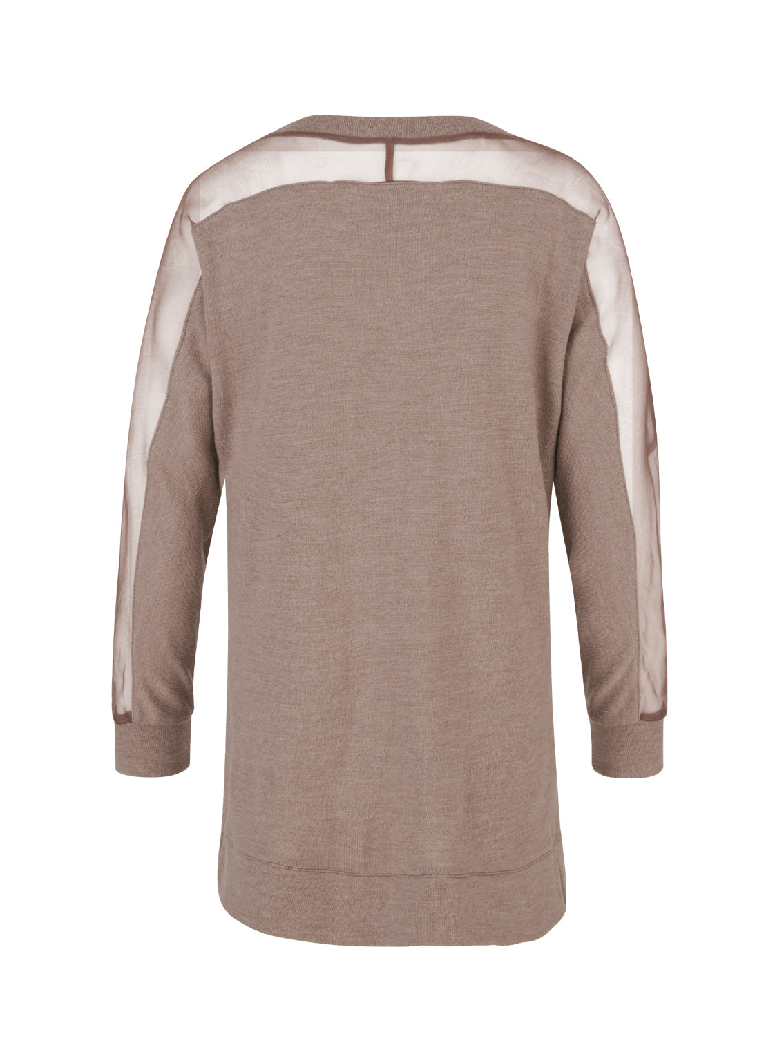 Exquisiter Pullover aus feinster Wolle mit einem transparenten Einsatz aus luxuriöser Organzaseide