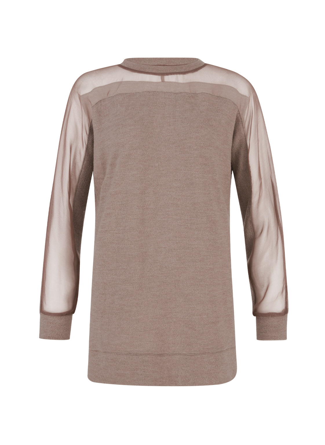 Exquisiter Pullover aus feinster Wolle mit einem transparenten Einsatz aus luxuriöser Organzaseide