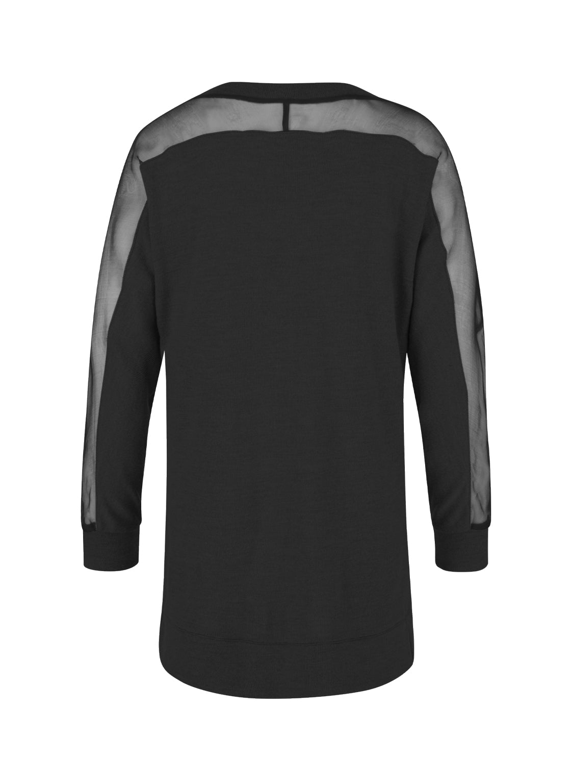 Exquisiter Pullover aus feinster Wolle mit einem transparenten Einsatz aus luxuriöser Organzaseide