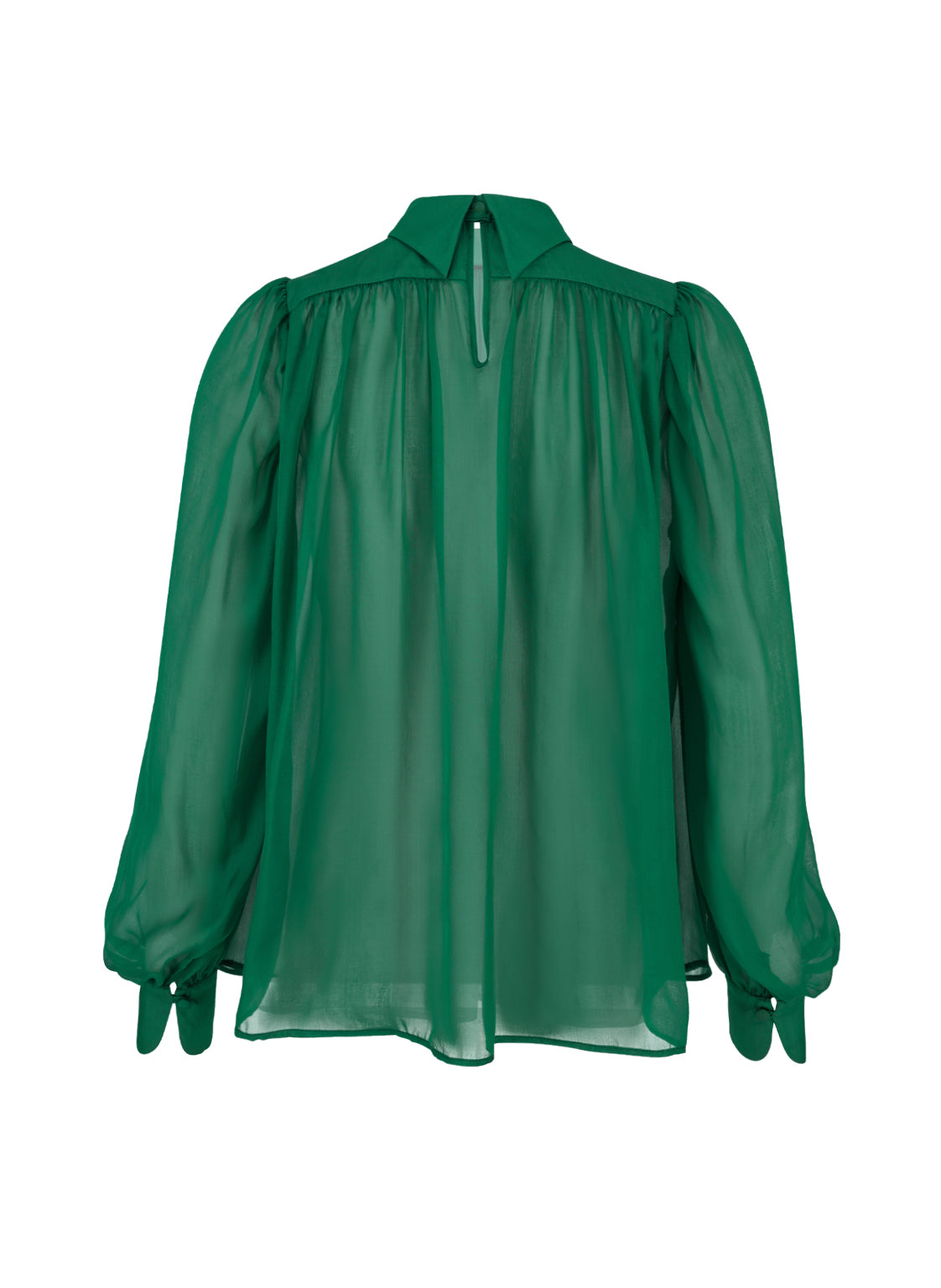 Locker geschnittene Langarmbluse aus hochwertigem Seidenchiffon mit Hemdkragenverschluss im Nacken