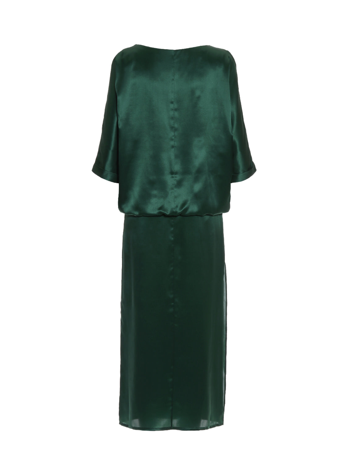 Langes Kleid aus 100% Seide mit weiten halblangen Ärmeln sowie einem seitlichen Schlitz