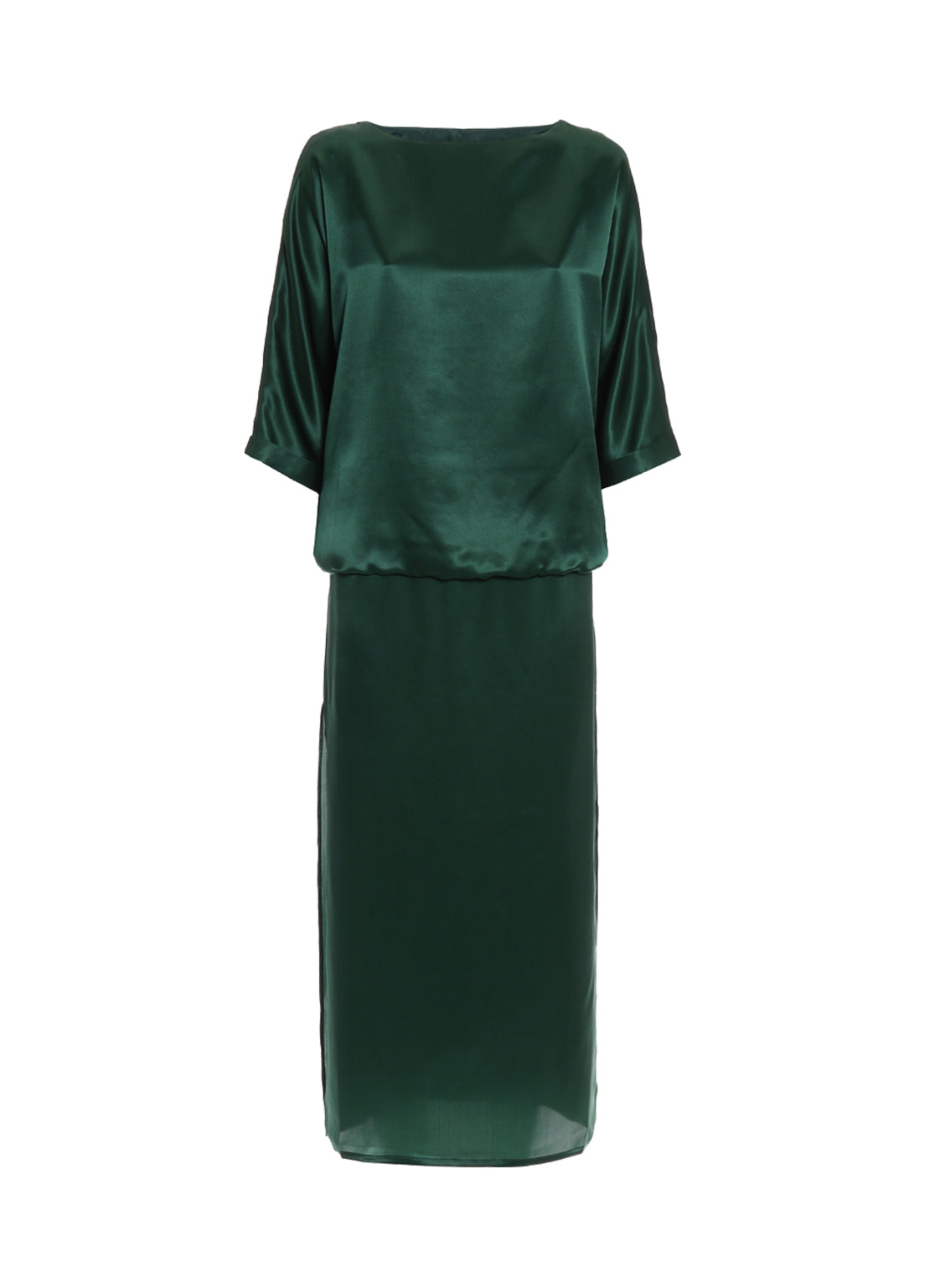 Langes Kleid aus 100% Seide mit weiten halblangen Ärmeln sowie einem seitlichen Schlitz