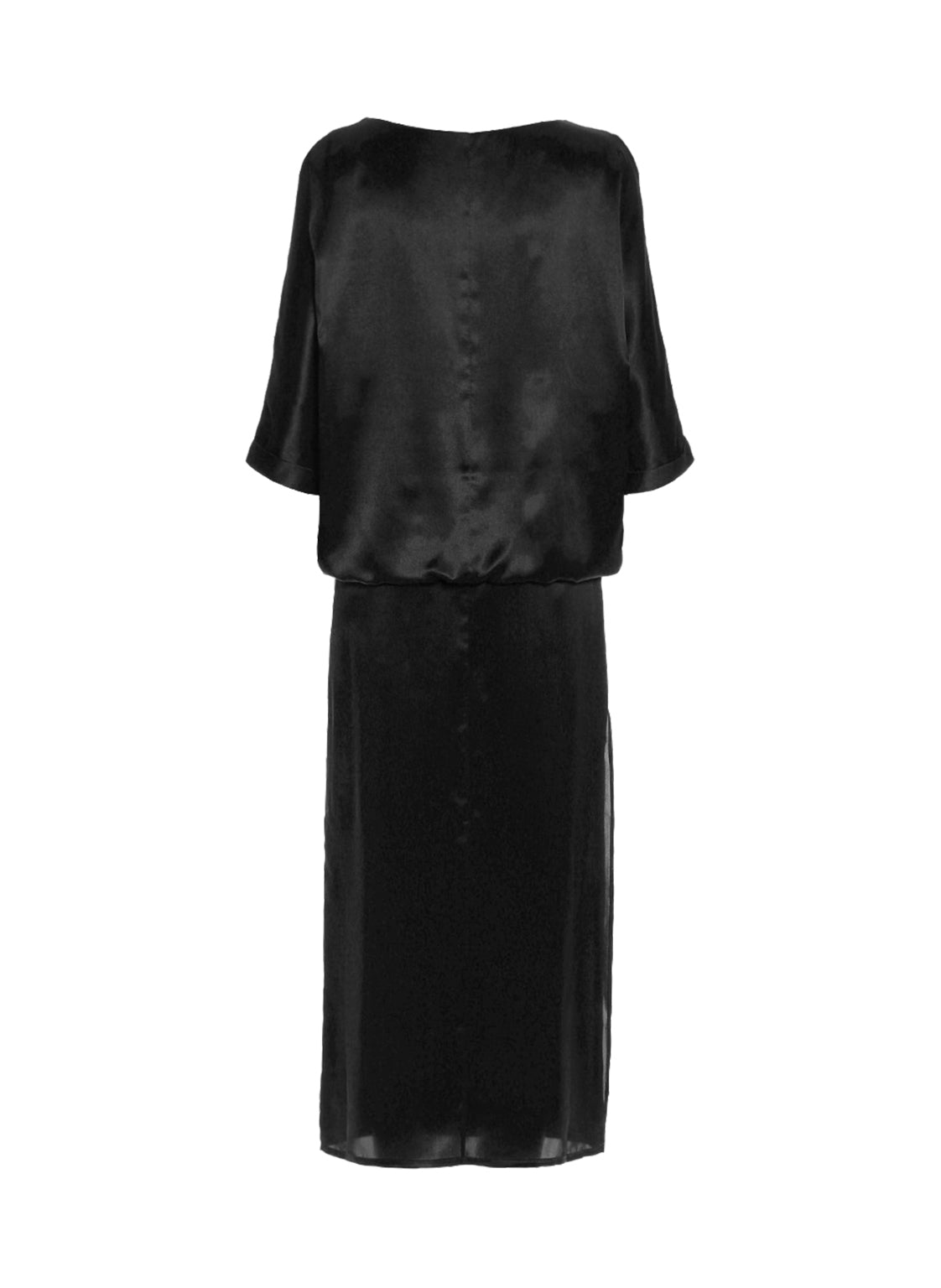 Langes Kleid aus 100% Seide mit weiten halblangen Ärmeln sowie einem seitlichen Schlitz